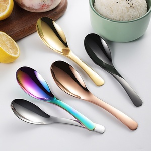 Ensemble <span class=keywords><strong>de</strong></span> cuillères à soupe en acier inoxydable finition miroir, robustes, à manche court, style asiatique, pour ramen, riz, thé, café, dessert, vaisselle - Product Image 2
