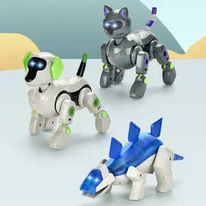 Пластиковая игрушка с питанием от батарейки, музыкальная подсветка, сборка «сделай сам», Индукционная Роботизированная Игрушка для домашних животных, Механическая Собака