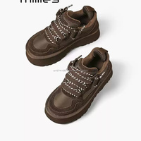 Chaussures à plateforme en cuir suédé véritable avec doublure en cuir de vachette, à lacets, antidérapantes, color-block, pour un confort et une chaleur optimale, automne/hiver/printemps