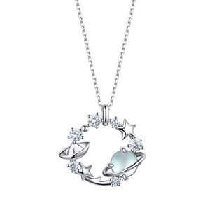 Blue Planet Necklace With Star Pendant Zinc Alloy Clavicle Chain For Women Gift Jewelry - Product Image 5