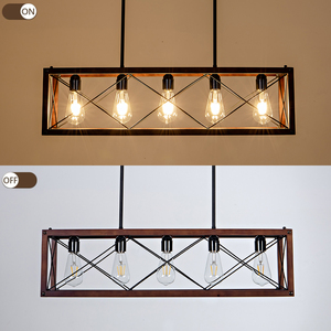 Decorative <b>Large</b> Hanging Light Decorative Farmhouse <b>Chandelier</b> E26 E27 Black Walnut Rectangle Light for Home Hotel Dining Room - Product Image 3