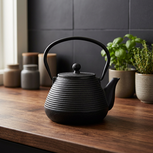 Bouilloire à thé en fonte noire de style chinois traditionnel avec couvercle et poignée - Product Image 3