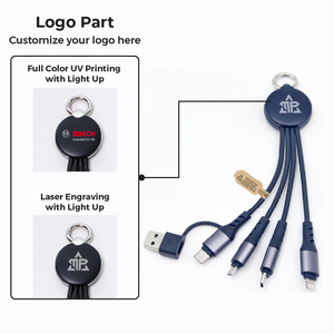 6 In 1 Keychain Charging Cable USB C Micro USB LED Light Up TPE Material Pure Copper Conductor - Product Image 1