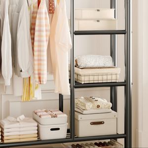 Perchero Metálico Multifuncional de Doble Barra con Estantes de Almacenamiento Gruesos para Dormitorio o Balcón, Estante Vertical de Piso - Product Image 4