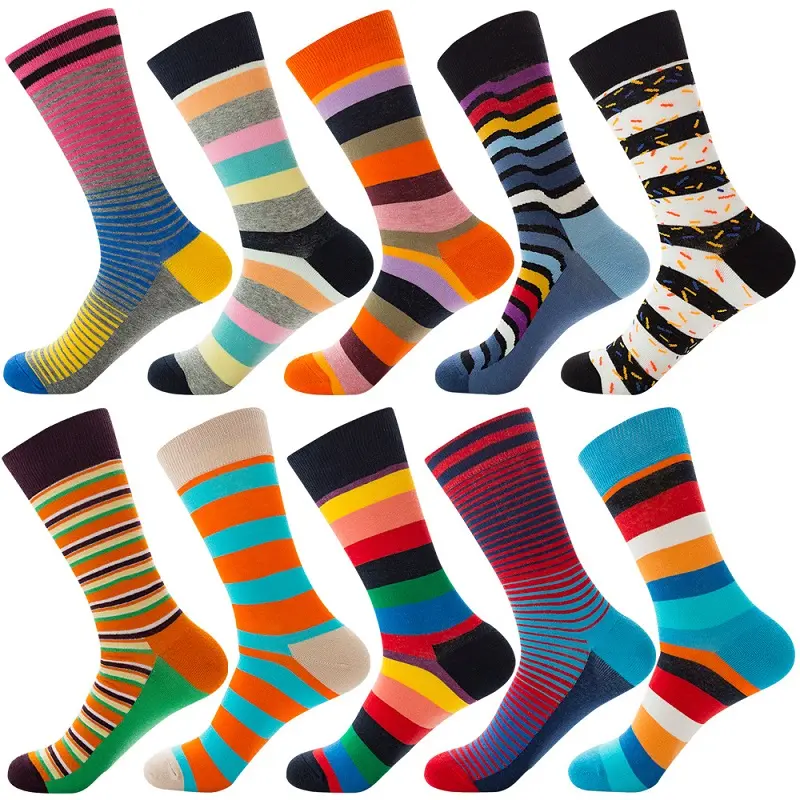 Fashion Happiness Custom Made Colorful Striped Fancyed Cool Bright Colored Business Dress Mens Bamboo Socks
