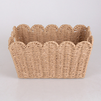 Panier de rangement en corde de papier décoratif à bord festonné rectangulaire, tissé à la main, pour le bureau, la salle de bain, les boîtes de rangement, le panier à fruits, l'organisateur