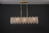 Lustre de luxe en laiton antique et verre, luminaire linéaire pour salle à manger, éclairage LED pour restaurant, décoration
