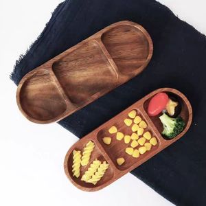 Plateau de service en bois massif à trois compartiments, plateau à cloisons en bois d'acacia pour le stockage des aliments, usage résidentiel - Product Image 2
