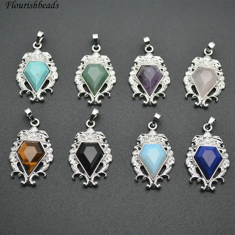 Various Gemstones Pendant Diamond Rhodium Plated Pendant for Gift