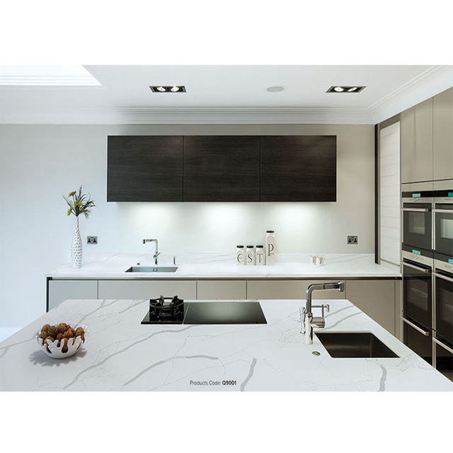 2022 Artificial Stone Solid Surface Calacatta White Quartz Countertop with Grey Veins