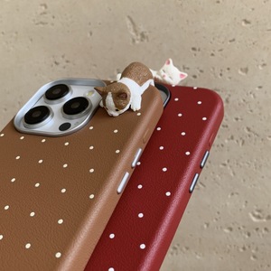 Funda de Teléfono con Textura de Cuero y Diseño de Gato 3D con Puntos Estilo Coreano, Moderna y Protectora para iPhone 16 ProMax 17 - Product Image 4