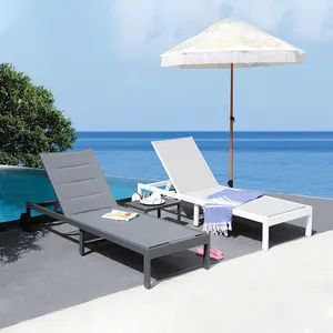 Latest design Pool furniture Padded Alum Sun Lounger beach chair with Big Wheels
