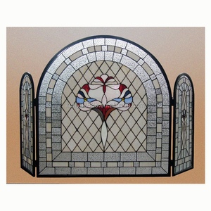 Écran de cheminée en vitrail, 3 panneaux, design baroque, décoration traditionnelle, couleur bleue, forme rectangulaire, décoration artistique, 110*70CM - Product Image 4