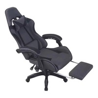 Chaise de gaming professionnelle moderne de direction, tissu gris, accents noirs, dossier ergonomique inclinable, repose-pieds extensible