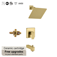 Ensemble de douche de salle de bain moderne avec système de pluie et baignoire encastrée Health UPC, finition nickel brossé, mitigeur à poignée unique en laiton