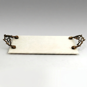 Rectangular Marble Storage Tray With Bronze Coral Handles <b>Rustic</b> Design Tabletop Accessory For Living Room - Product Image 1