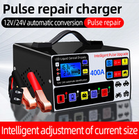 Chargeur de Batterie Intelligent Haute Puissance 12V/24V Entièrement Automatique pour Voitures, Camions, Scooters, Bateaux avec Affichage LED pour Prises UE US