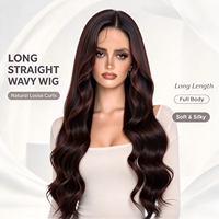 Perruque Lace Front Sans Colle Brun Clair Densité 130% Ondulations Profondes Amples Fibre Synthétique Ligne de Cheveux Naturelle Cheveux Longs Bouclés