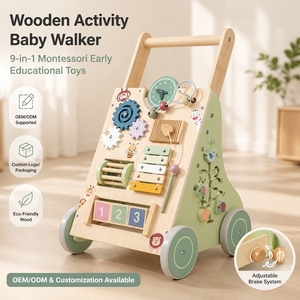 Girello per Neonati Personalizzato per la Prima Educazione, Giocattolo in Legno Multifunzionale da Spingere e Tirare per lo Sviluppo del Bambino - Product Image 1