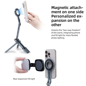 M5両面磁気式スマホ三脚マウント360度回転アルミ製オーバーヘッド撮影スタンドiPhone/iPad用フィルライト付きスマホホルダー - Product Image 5