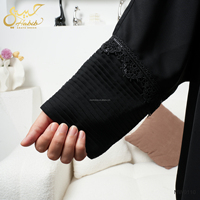 Robe Abaya pour femmes arabes de Dubaï, sur mesure, noire, Abaya ouverte sur le devant, vêtements islamiques avec manches plissées