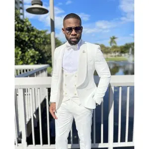 White Paisley Groom Tuxedos Mens Wedding Suit Groomsmen Formal Wear 3 Pieces (Jacket+Pant+Vest) Men Suits Prom Blazer Slim Fit