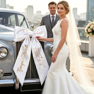 Fiocco in Plastica Personalizzato Grande, Decorazione per Auto alla Moda, Promozionale, per Luna di Miele, Bianco 'Just Married' - Product Image 4
