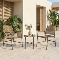 Ensemble de salle à manger de bistrot d'extérieur moderne 3 pièces confortable et portable en osier tressé avec structure en acier, mobilier de patio résistant aux intempéries pour appartement