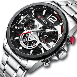 Curren 8395 Mannen Sport Multifunctionele Chronograaf Roestvrij Stalen Horloge Sluiting 3Bar Waterbestendig Quartz Horloge