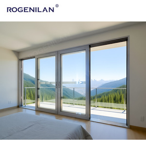 Rogenilan <span class=keywords><strong>Porte</strong></span> <span class=keywords><strong>coulissante</strong></span> en verre à revêtement creux à cadre en aluminium argenté, portes coulissantes pour appartements et cours d'habitation - Product Image 2