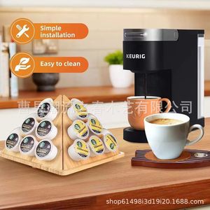Estante de almacenamiento simple de madera para bolsitas de té, expositor de cápsulas de café para la sala de té, estante organizador triangular giratorio - Product Image 1
