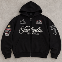 Sweat-shirt à capuche zippé personnalisé OEM ODM brodé, coupe ample, en coton épais, avec appliqué, pour homme, style streetwear de luxe