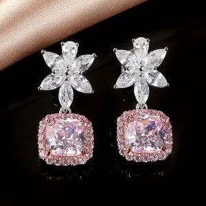 Fine Jewelrypink Flower Earrings Jewelry Women Cubic Zirconia Dangle Earrings