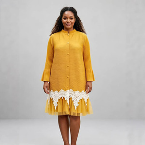 Robe plissée décontractée Miyake PY 2026 avec dentelle blanche et volants, coupe ample, grande taille, style occidental, vêtements pour femmes, vente en gros - Product Image 5