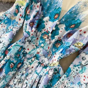 Robe de bureau élégante pour femme, à manches longues, à la taille cintrée, à la coupe évasée, à fleurs, col en V - Product Image 6