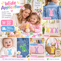En gros Patch brodé lapin mignon et moelleux, thème Pâques, animal printanier pastel, pour enfants, thermocollant et à coudre