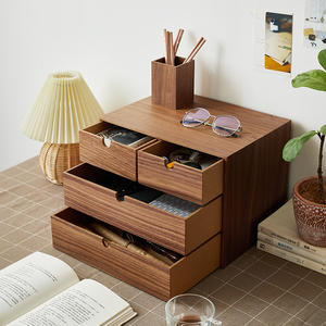 <strong>Mini</strong> Tabletop Modern Wood Desktop Desk Organizer with <strong>Drawers</strong> Wall Mounted Beech and Walnut Color Home Decor Display - Product Image 4