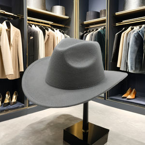 تخفيضات كبيرة مخصصة للجنسين من البوليستر بلون واحد من القطن للكبار في الهواء الطلق الرياضة راعية البقر قبعات قبعة فيدورا - Product Image 4