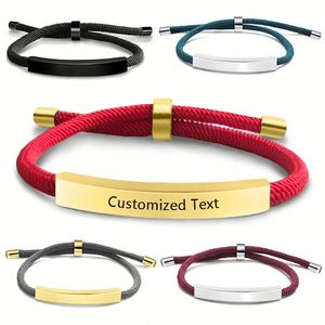 Personalized String Woven Red <b>Rope</b> Fabric Jewelry Hold Stainless Steel Bar <b>Bracelet</b> Women 2022 Custom Custom Text <b>Bracelet</b> - Product Image 1