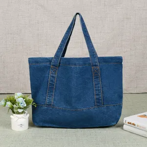 Wholesale Reusable Large Capacity Cotton Canvas Tote Bag Reusable Grocery Blank Organic Denim Tote Bag