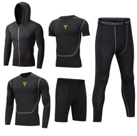 Ensemble de sport cinq pièces pour homme, couleur unie, séchage rapide, manches longues, en soie de lait, élasthanne et polyester, pour la course, le basketball et le fitness