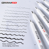 Stylos à dessin Genvana en gros, 13 tailles, un ensemble, noirs, imperméables, marqueurs d'art pour le dessin, matériau PLA, étui en PVC