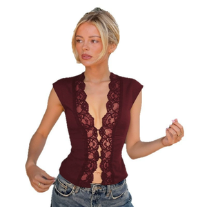 Top Corto de Tirantes con Diamantes de Imitación en Contraste de Color, Estilo Retro, Sexy y Ajustado para Mujer, Verano 2026 - Product Image 5