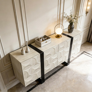 Minimalist Modern <b>Sideboard</b>, 3D Geometric Pattern Buffet Cabinet, Storage for Nordic Wabi-Sabi Home - Product Image 6