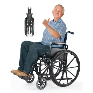 Kursi roda Manual silla de ruepas dengan lengan penuh dan kursi pijakan kaki lepas pasang yang dapat dilepas dengan roda untuk cacat