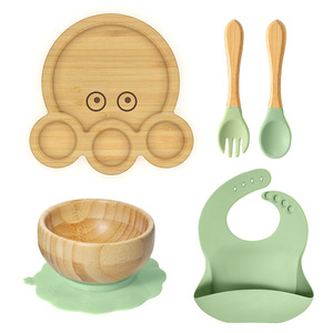 Ensemble <span class=keywords><strong>de</strong></span> vaisselle <span class=keywords><strong>pour</strong></span> bébé sans BPA, assiette à ventouse avec dessin d'animaux, ensemble d'alimentation <span class=keywords><strong>pour</strong></span> bébé en bambou - Product Image 6
