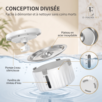 Fontaine à eau pour animaux de compagnie 2 litres, pompe automatique silencieuse rechargeable, filtre 4 couches, distributeur d'eau pour chat en acier inoxydable anti-secage