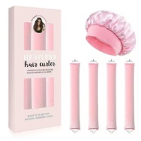 Kit de bouclage avec bonnet de nuit Velcro à double crochet - Bigoudis en tissu de taille moyenne, créateur de vagues sans chaleur avec bonnet de douche pour femmes et filles