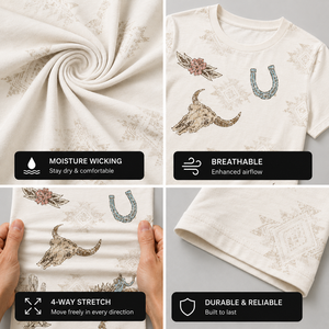 <b>Western</b> Cowgirl T-<b>Shirt</b> Women's Crew Neck Short Sleeve 100% Cotton Jersey Print Floral Horse Skull Horseshoe Casual Fit - Product Image 2