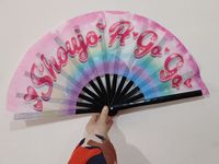 Büyük yansıtıcı el Fan 27cm / 33cm holografik UV Fan yüksek prim bambu katlanır Clack Rave Fan parti kullanımı için